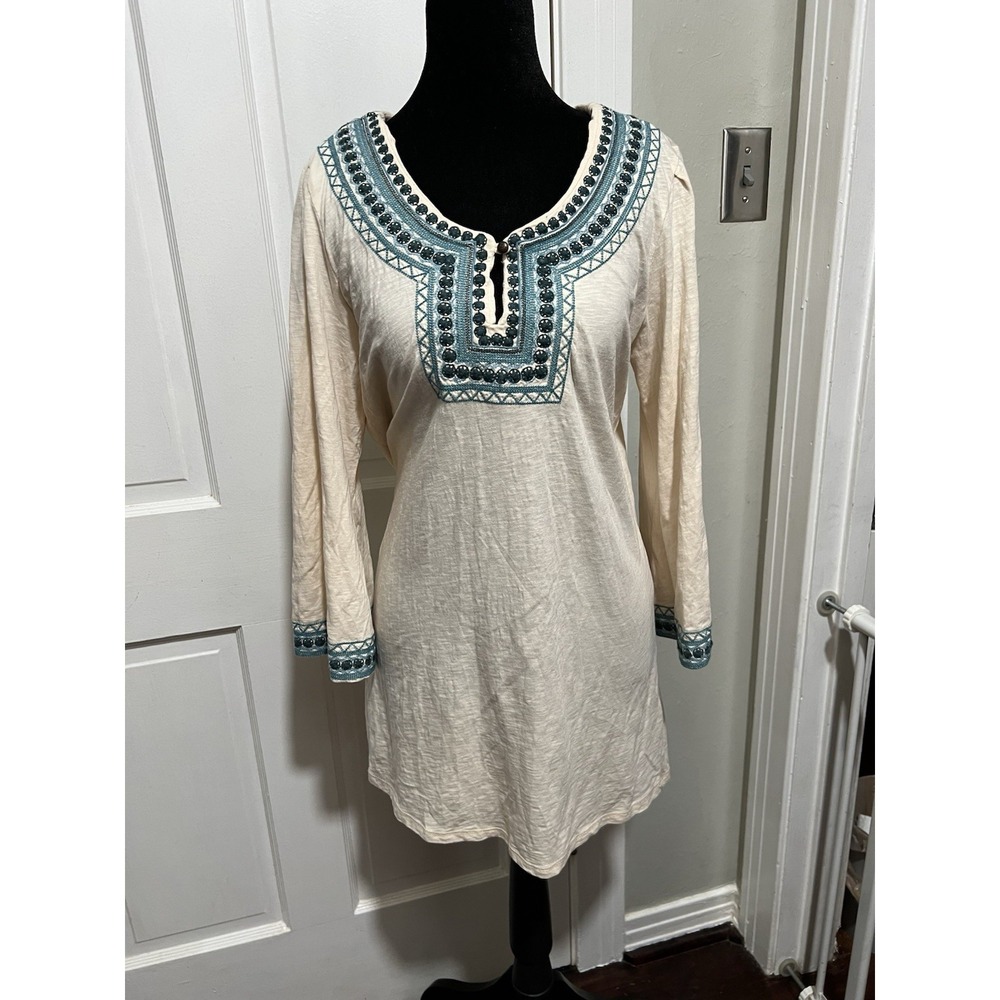 Large Women's Lucky Brand Embroidered Cream Tunic Shirt/Dress